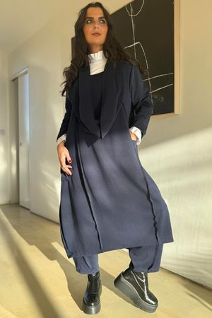 Sola Smart Tech Cowl Cocoon Dress Navy